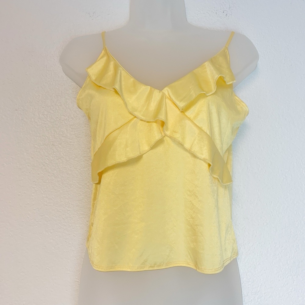 VTG Babydoll Ruffle Tank Top‎ Large Ruffle Satiny Y2K 90s Coquette Dainty Cami L